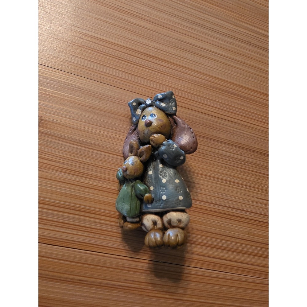 Primitive Bunny Holding Her Bunny Plush Brooch/pin